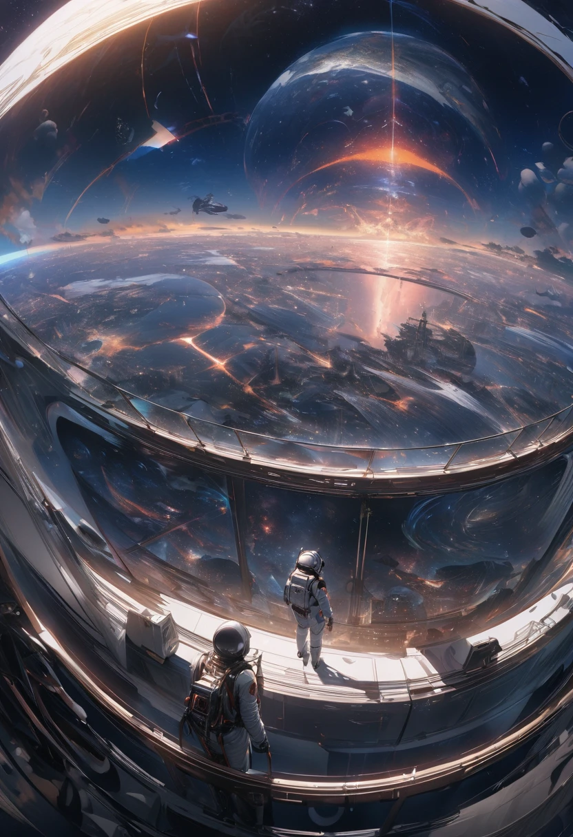 (Highest quality, 4K, Super detailed, High resolution, masterpiece: 1.2),Characters seen from afar: There are characters that can be seen from afar, Located on a high observation deck. Small compared to the surrounding area, Emphasize the size of the ship. The character is wearing a space suit, With flashing lights and mechanical details.
Space View: From the opening of the ship, A vast starry sky can be seen. The stars are unevenly distributed, Create a variety of densities、Suggests the distance of some celestial objects.