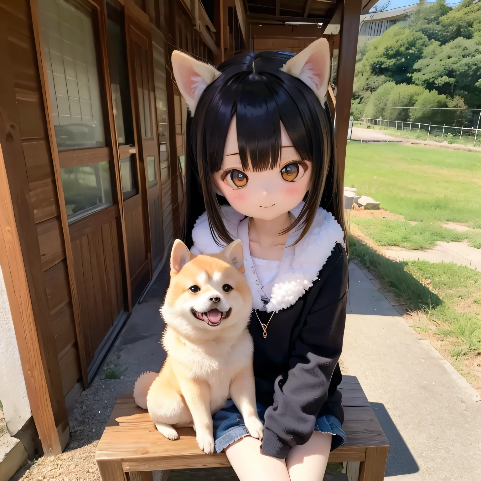Shiba Inu girl rural scenery