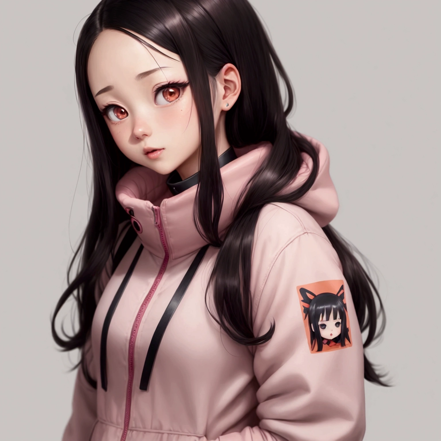 Close-up of a woman with a collar around her neck, Nezuko, Nezuko-chan, Hinata Hyuuga From Naruto, Anime girls in real life, hyper realistic anime, photorealistic anime, Charming anime girl, Hinata Hyuuga, From Naruto, realistic anime, realistic anime art style, A very detailed RTM pathogen., Attractive anime girl