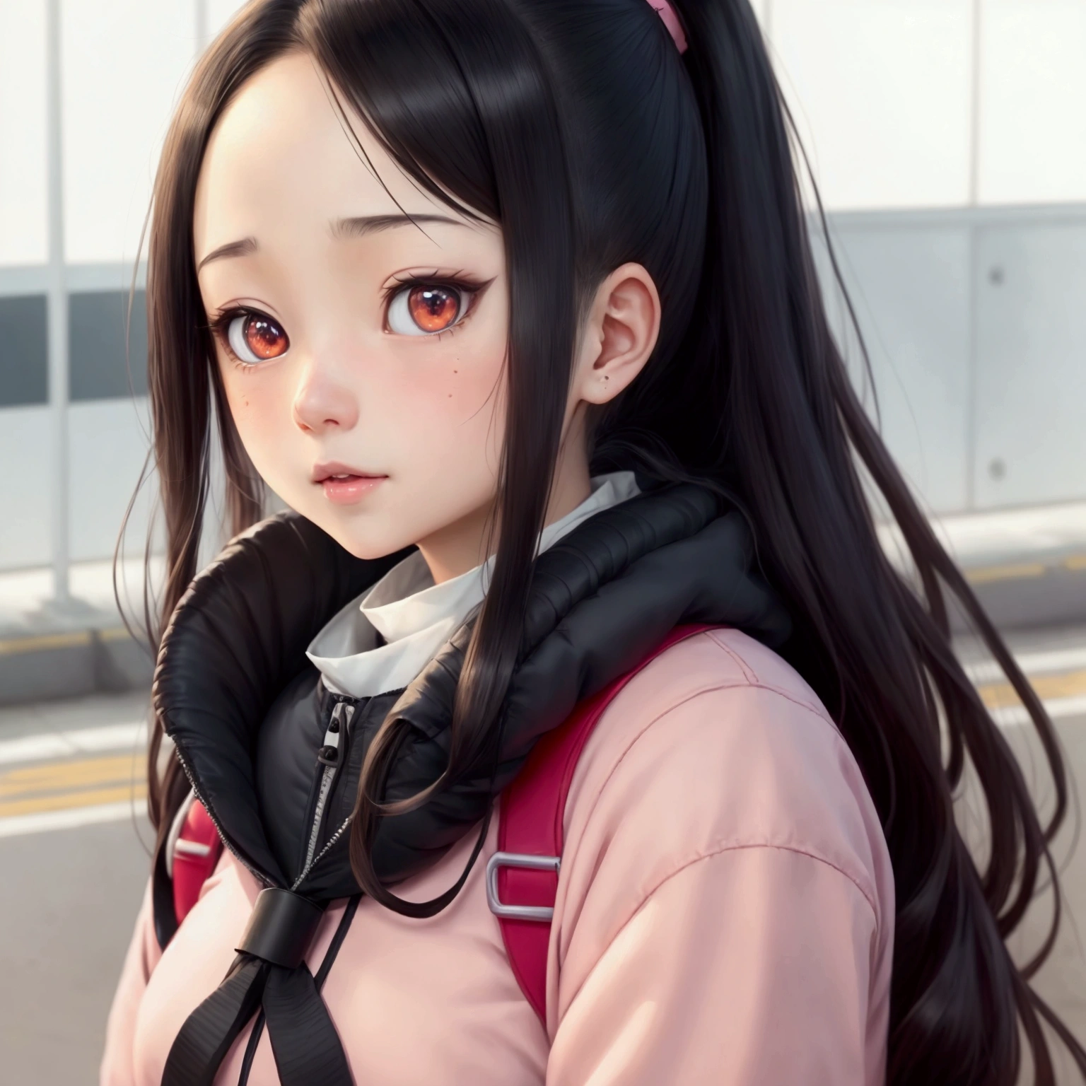 Close-up of a woman with a collar around her neck, Nezuko, Nezuko-chan, Hinata Hyuuga From Naruto, Anime girls in real life, hyper realistic anime, photorealistic anime, Charming anime girl, Hinata Hyuuga, From Naruto, realistic anime, realistic anime art style, A very detailed RTM pathogen., Attractive anime girl