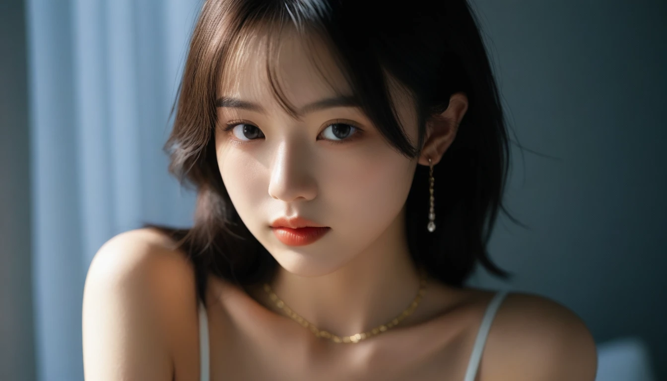 8k, Ultra-high resolution, Highest quality, masterpiece, 三分割法によるphotograph,Surreal, photograph, 1 Girl, (16 years old:1.3), pretty girl, Cute Face, 細部までBeautiful Eyes, 細かくdetailedに,masterpiece,One Girl:1.2,Japanese female announcer,close up,light smile,Black Hair,Curtain bangs,Super Beautiful Girl 4,((1 girl:1.4)),Shine, Natural skin texture、(Stylish clothes:1.4),(The highest rank of ceremonial attire),Attractive girl、16 years old、(Perfect female body:1.4)、(女の子のポートレートphotograph:1.4)、(Photorealistic images:1.4),Fantasy art,(Beautiful Face:1.4)、Beautiful breasts,Beautiful and attractive eyes、Beautiful Eyes、(Tight waist:1.4)、(Beautiful girl with perfect body proportions:1.4),Red lips,(choker:1.4、necklace:1.4、Earrings:1.4),Looking at the audience,(((Ideal body type))),A-cup small breasts :2,、Portraiture:2、Perfect Anatomy、鮮明なdetailed、detailed,Fashion magazine cover,Thin lips,Gray background ,完璧でBeautiful Face ,完璧でCute Face, Skin with attention to detail, Perfect limbs、Narrow waist,Looking at the audience,(((Ideal body type))),A cup small breasts :2,Portraiture:2,Perfect Anatomy,鮮明なdetailed,detailed,Surreal,Light and shadow,spotlight