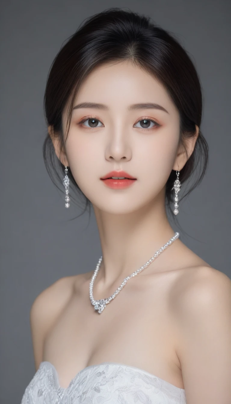 8k, Ultra-high resolution, Highest quality, masterpiece, 三分割法によるphotograph,Surreal, photograph, 1 Girl, (16 years old:1.3), pretty girl, Cute Face, 細部までBeautiful Eyes, 細かくdetailedに,masterpiece,One Girl:1.2,Japanese female announcer,full body,light smile,Black short hair,Wavy bob,Super Beautiful Girl 4,((1 girl:1.4)),Shine, Natural skin texture、(Stylish clothes:1.4),(The highest rank of ceremonial attire),Pencil Skirt,Attractive girl、16 years old、(Perfect female body:1.4)、(女の子のポートレートphotograph:1.4)、(Photorealistic images:1.4),Fantasy art,(Beautiful Face:1.4)、Beautiful breasts,Beautiful and attractive eyes、Beautiful Eyes、(Tight waist:1.4)、(Beautiful girl with perfect body proportions:1.4),Red lips,(choker:1.4、necklace:1.4、Earrings:1.4),Beautiful leg line beauty,Looking at the audience,(((Ideal body type))),A-cup small breasts :2,、Portraiture:2、Perfect Anatomy、鮮明なdetailed、detailed,Fashion magazine cover,Thin lips,Gray background ,完璧でBeautiful Face ,完璧でCute Face, Skin with attention to detail, Perfect limbs、Narrow waist,Looking at the audience,(((Ideal body type))),A cup small breasts :2,Portraiture:2,Perfect Anatomy,鮮明なdetailed,detailed,Surreal,Light and shadow,spotlight