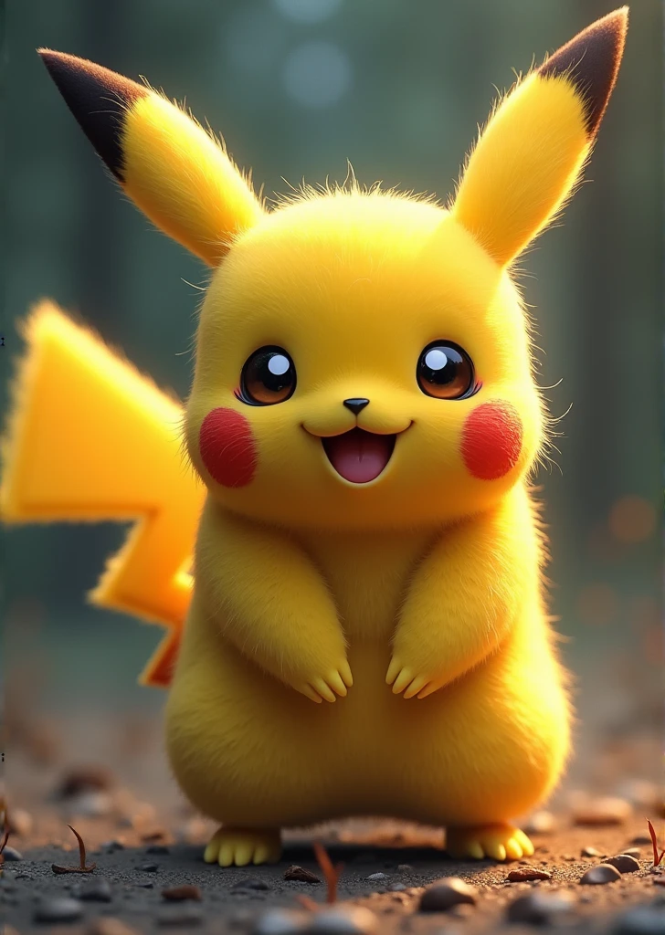 pikachu, feral, solo focus, happy, standing, high quality, high resolution, 4k, dynamic light, dynamic angle, cute, sweet