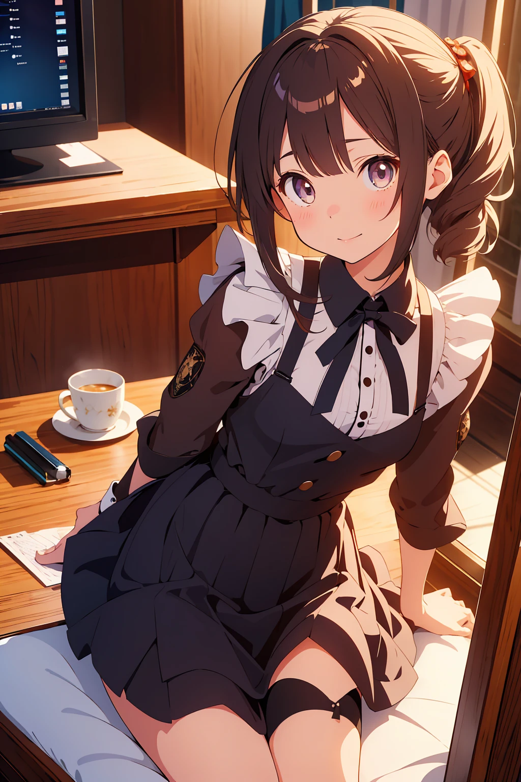 (Highest quality,Tabletop:1.2),(Anime Style,Comic Core:1.1),One Girl,Cute Style,Adorable,Highly detailed eyes,Highly detailed face,Very fine hair,About Hipdar,8k,solve,maid,maid服,mini skirt,squat,