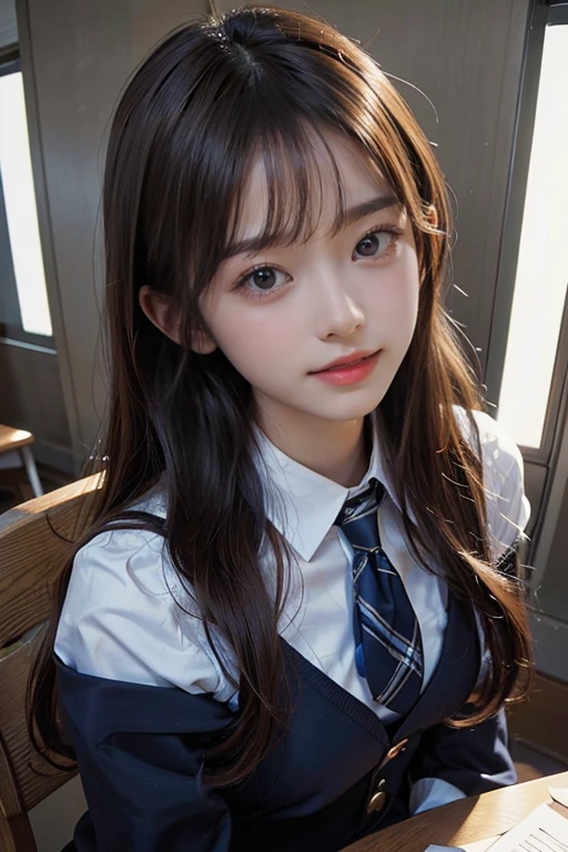 Best quality,Realistic,Masterpiece,detailed,high-resolution,Beautiful slim,Schoolgirl in uniform,on a date me,happy,beautiful teeth