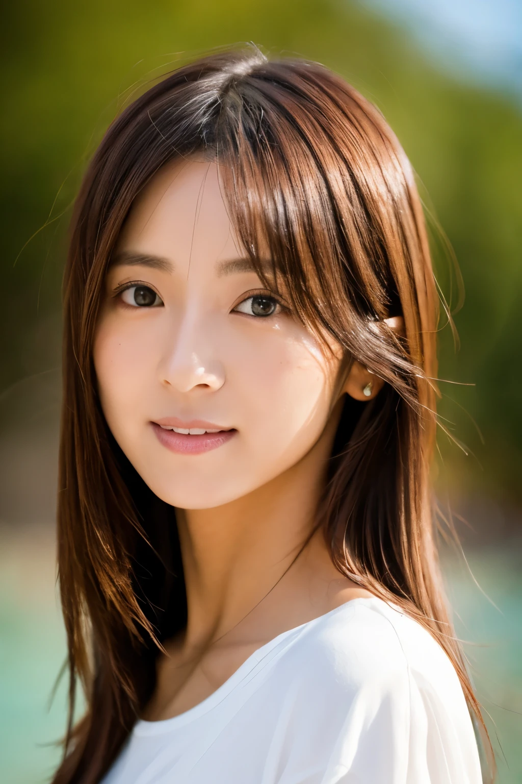 8k, highest quality, masterpiece, super high resolution, (realistic:1.4), RAW Photos, (Film Grain:1.3), One Girl, portrait of a skinny Japanese woman, 30 years old, standing on the beach, a cute face, detailed face, detailed eyes, {short|long} hair, correct body anatomy, photogravure