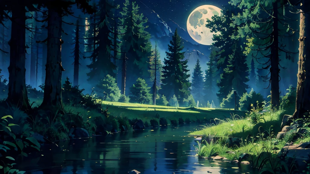 Landscape, (masterpiece) best quality, highest detail, superior quality, horror scenery, forest, night, moon, dark sky,