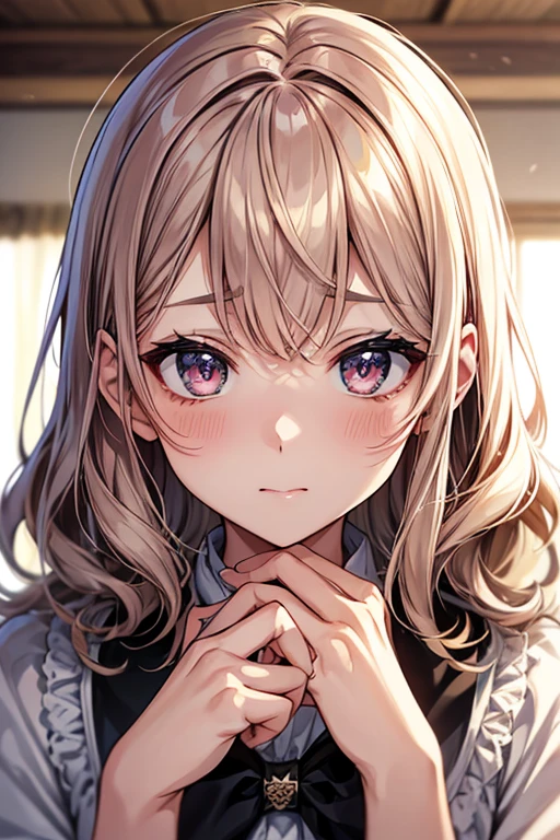 high quality、Generate high resolution images。She is young々Successfully、With a cute appearance、Has a fresh and natural look。Here are the specific details:：

1. **Face shape**: Oval face with a slightly pointed chin。
2. **eye**: big、アーモンド形のeyeで、double eyelid。eyeの色はダークブラウンで、There is a vibrant glow。
3. **Eyebrow**: 自然なアーチを描いたEyebrowで、It is well maintained though、Not too thin。
4. **nose**: small、やや上向きのnose。
5. **mouth**: Natural pink plump lips。She has a gentle smile。
6. **Skin color**: Has a healthy glow、Brighter, smoother skin。
7. **hair**: long、ストレートな黒hairで、Has a slight sheen。hair型はソフトなウェーブかストレートのままにすることが多い。
8. **make**: ミニマルでナチュラルなmake。A lightweight foundation to even out skin tone、A touch of blush on the cheeks、eyeを引き立てるための控えめなアイライナーとナチュラルなマスカラ。Lips lightly tinted in pink or peach。
9. **accessories**: smallて繊細なイヤリングやシンプルなネックレスを時々wear。
10. **expression**: Friendly、フレンドリーなexpression。軽い微笑みや遊び心のあるexpressionが特徴。

To focus on her face、Shoot in a bright environment、The background should be neutral or soft and blurred。