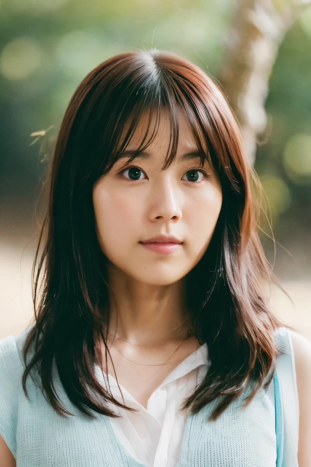 8k, highest quality, masterpiece, super high resolution, (realistic:1.4), RAW Photos, (Film Grain:1.3), One Girl, portrait of a skinny Japanese woman, 30 years old, standing on the beach, a cute face, detailed face, detailed eyes, {short|long} hair, correct body anatomy, photogravure