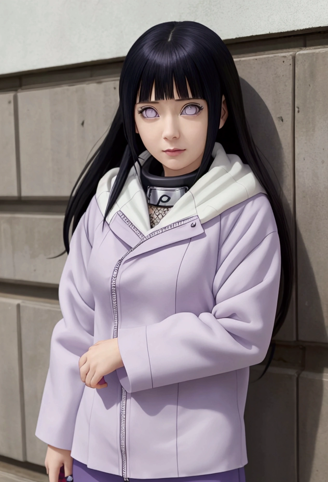 Close-up of a woman with a collar around her neck, Nezuko, Nezuko-chan, Hinata Hyuuga From Naruto, Anime girls in real life, hyper realistic anime, photorealistic anime, Charming anime girl, Hinata Hyuuga, From Naruto, realistic anime, realistic anime art style, A very detailed RTM pathogen., Attractive anime girl