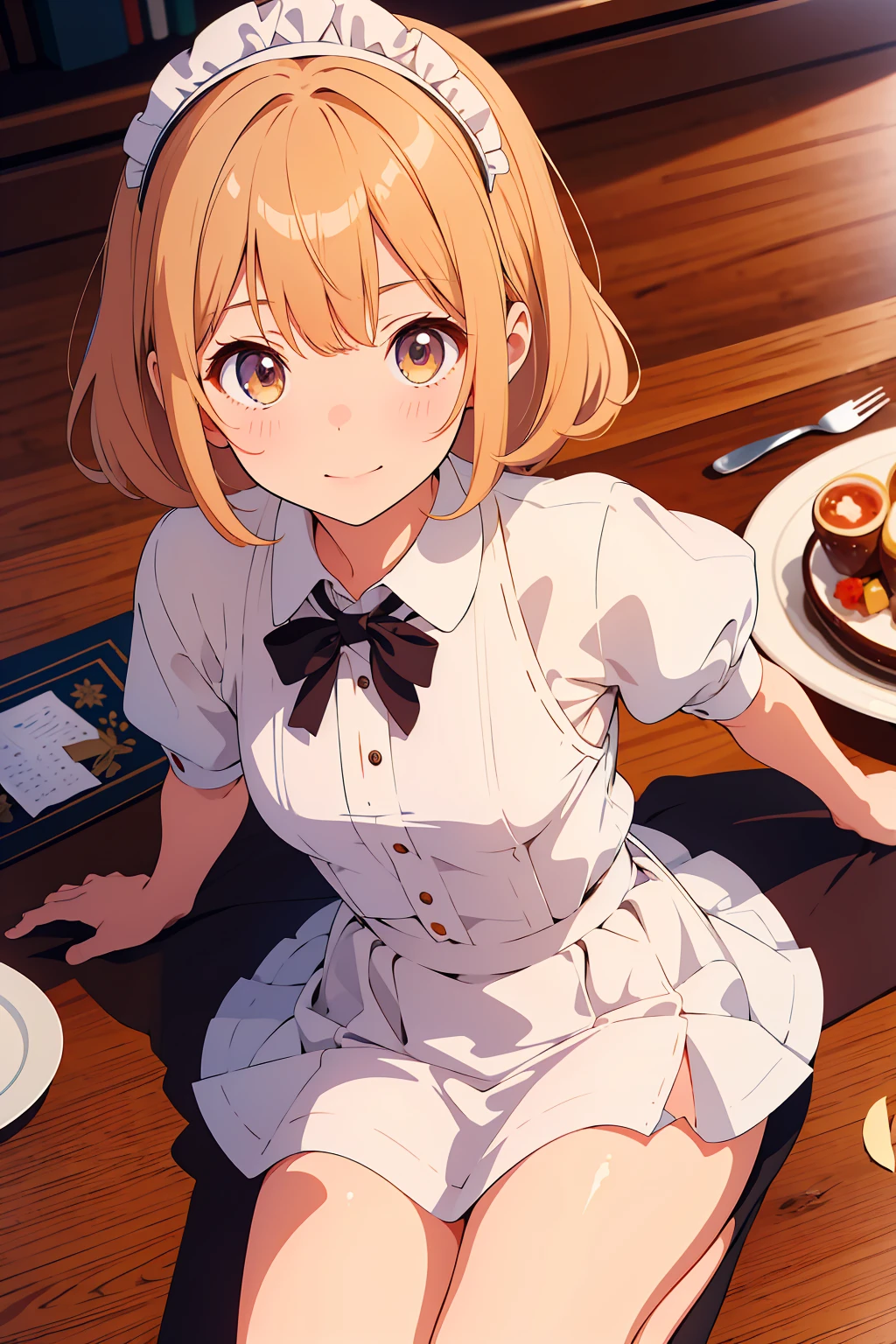 (Highest quality,Tabletop:1.2),(Anime Style,Comic Core:1.1),One Girl,Cute Style,Adorable,Highly detailed eyes,Highly detailed face,Very fine hair,About Hipdar,8k,solve,maid,maid服,mini skirt,squat,
