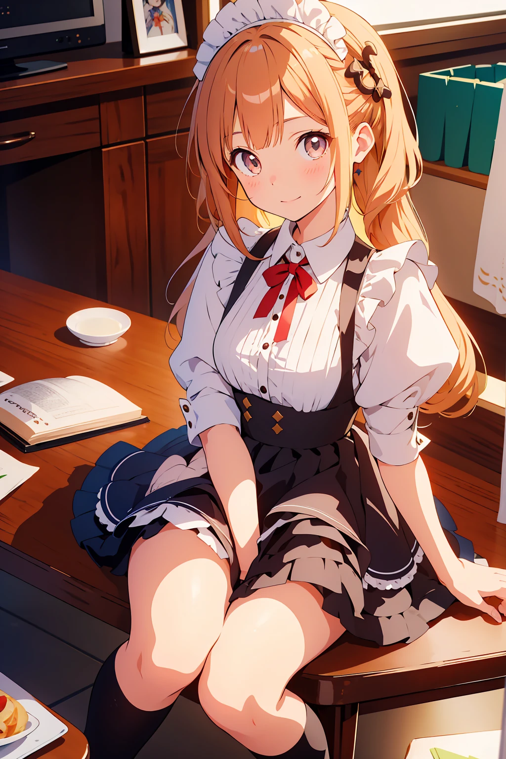 (Highest quality,Tabletop:1.2),(Anime Style,Comic Core:1.1),One Girl,Cute Style,Adorable,Highly detailed eyes,Highly detailed face,Very fine hair,About Hipdar,8k,solve,maid,maid服,mini skirt,squat,