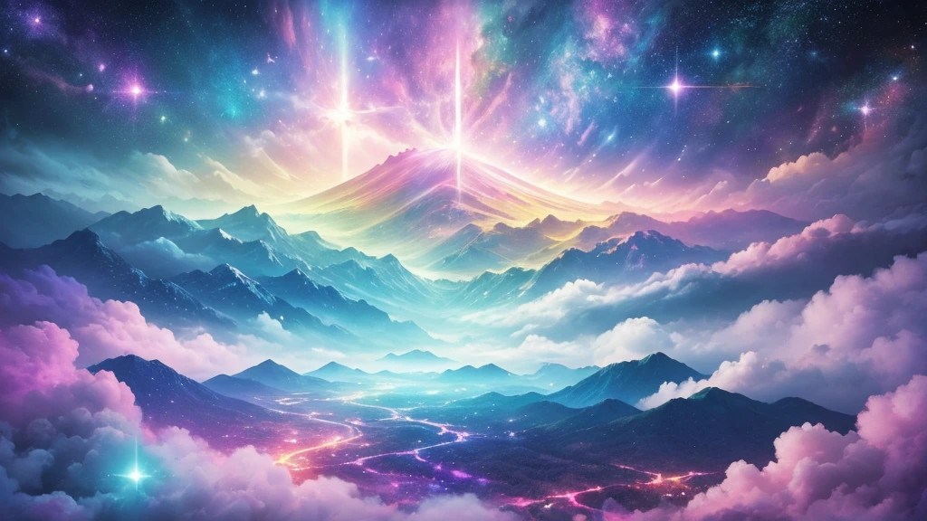 ((masterpiece)),((highest quality)),((high detail)),nobody, Magical space, A mysterious space, Pastel clouds, Rainbow Forest, A lot of gems, Sparkling, Shining Wind