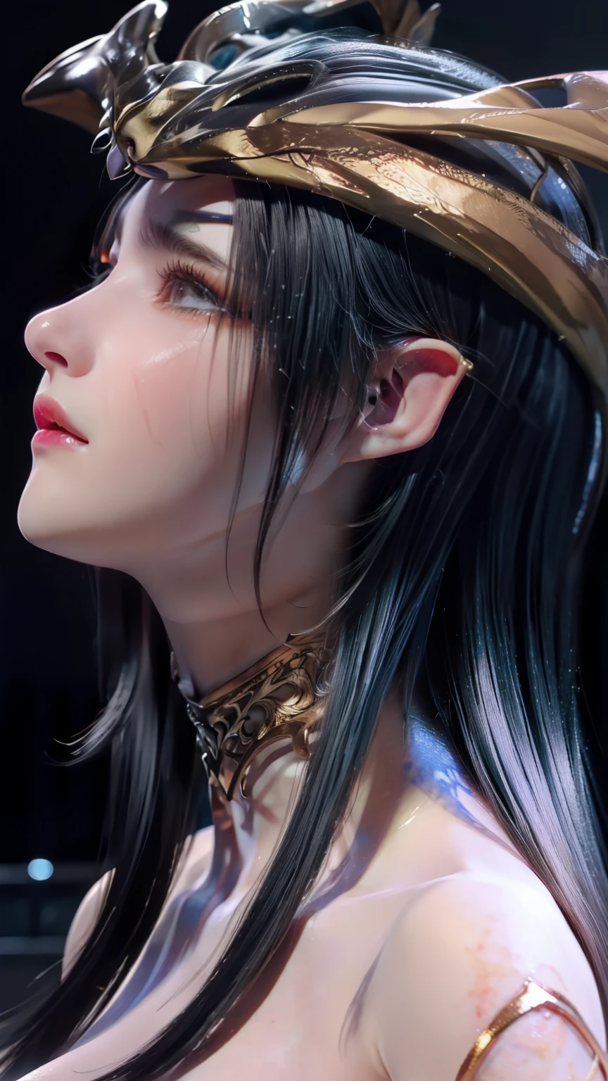 (8k, best quality, masterpiece:1.2),(best quality:1.0), (ultra highres:1.0), watercolor, a beautiful woman, shoulder, hair ribbons, by agnes cecile, half body portrait, extremely luminous bright design, pastel colors, (ink:1.3), autumn lights,