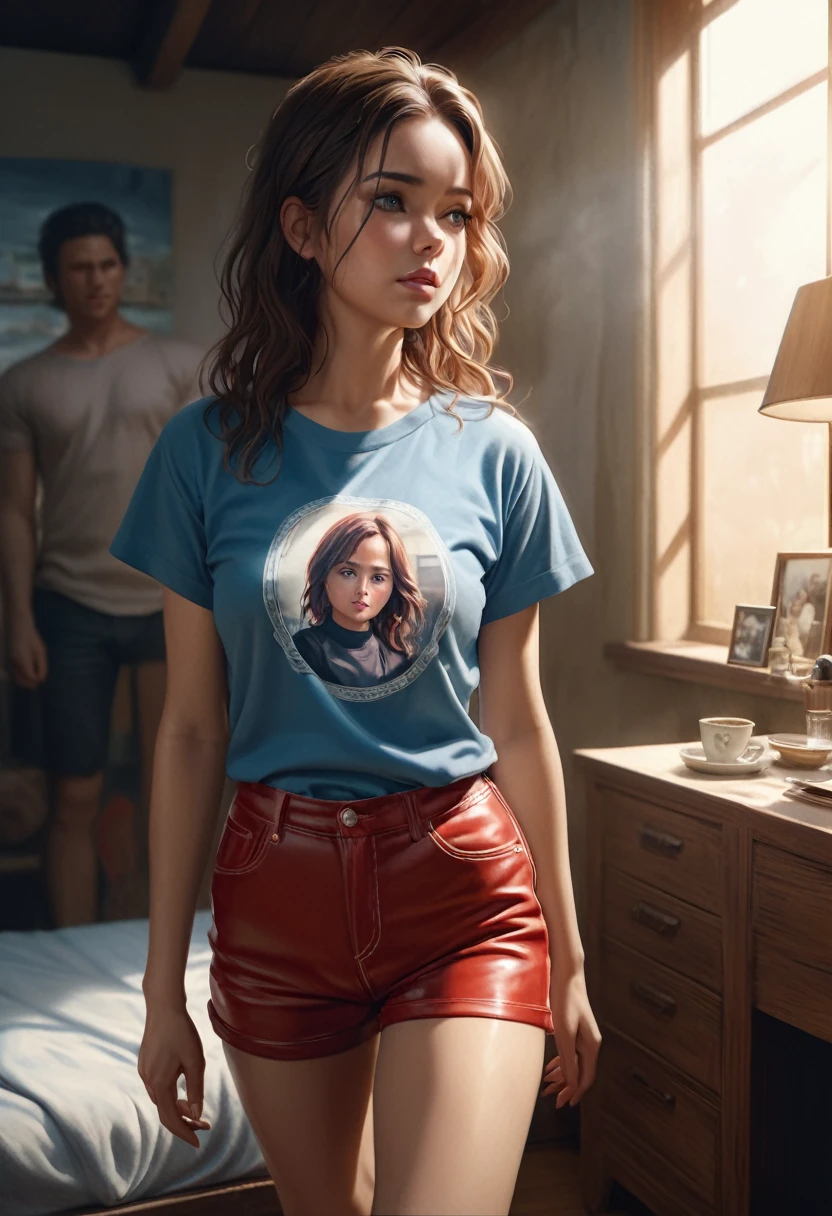 a beautiful detailed young half italian japanese woman, wearing casual clothes, a simple and vulgar dress, t-shirt and hotpants, panties visible, sex worker, realistic, photorealistic, 8k, ultra-detailed, masterpiece, vivid colors, warm lighting, intimate, sensual