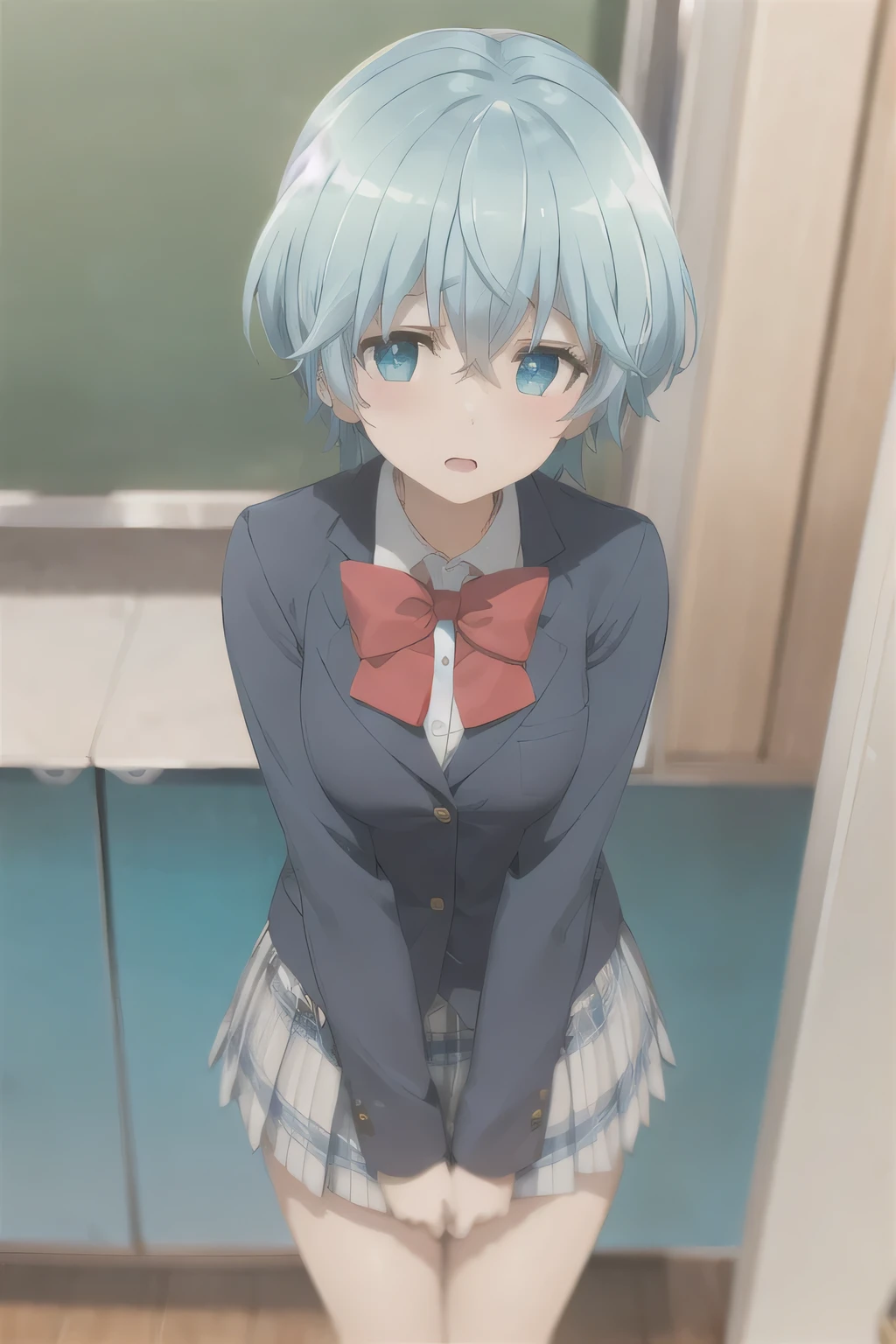 Acting cute,Blue Hair,School_,