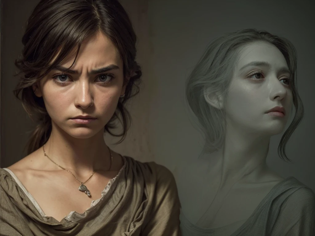 ((best qualityer)), ((work of art)), (detailded), expressive face, Grieving, deep,with details of a mind troubled by the past