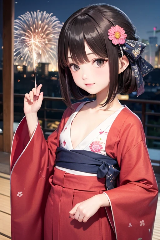 firework, Yukata, Flat Chest