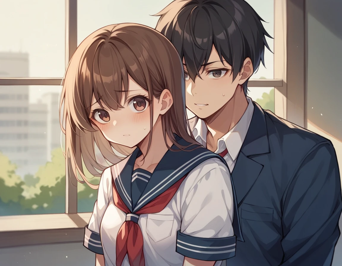 Male in his 20s、Black Hair、Short Hair、girl、Brown Hair、long hair、cute、school uniform、Cosplay