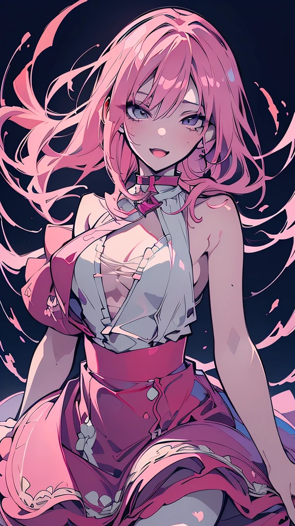 (masterpiece), Highest quality, Beautiful woman, Expressive eyes, Perfect Face,1 female, Pink haired woman movie still, society, manga art, anime aesthetic, anime, Soft Light, strong line work, ((Cel-shaded style)), Line art,Simple Background, modernism, Natural style, neon, Detailed Iris, (First Person View:1.3), animeねぇ、gentlemen。 I finally「good bye。」I think I can say goodbye to。