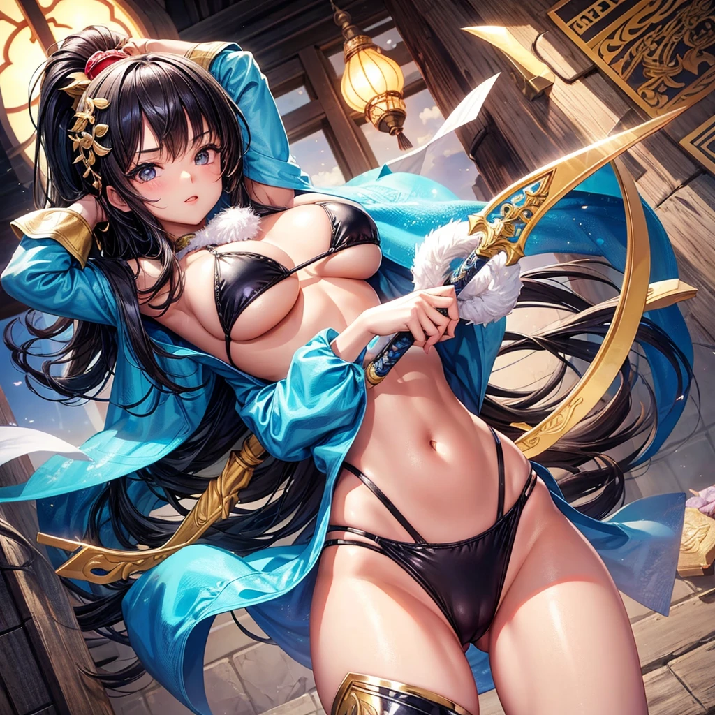 Beautiful Asian girl, 18 years old, mini bikini knight girls, sexy lady, big breasts, camel toe, long sword,