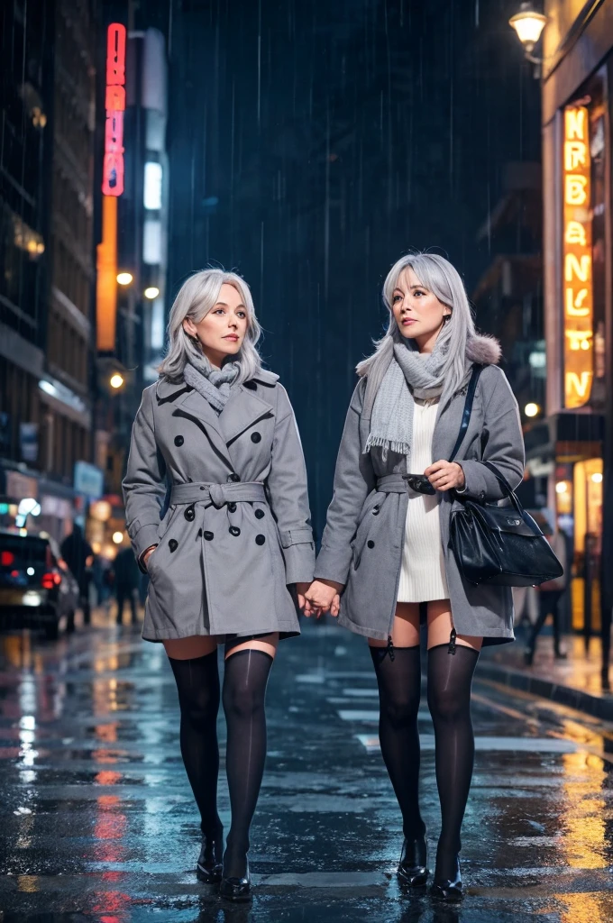 ,twins,Gray Hair,stockings,Mature Woman,rain,City of night