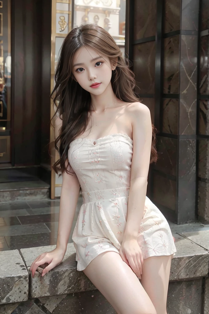 bzcdress ((1girl, Elegant posture)), Natural leg proportions, Sexy beautiful legs, correct, 解剖学correct, Visible cleavage, masterpiece, (best quality, high resolution, masterpiece:1.2), Extremely detailed, (Practical, photoPractical, photo-Practical:1.37), Official Art, CG, 解剖学上correct, Cool action，Long blond hair，Smile，Elegant posture, Seductive pose, Seductive expression, Sexual desire expression，Colorful color scheme，Trendy clothing，Columnar plaque background，Geometric pattern stitching background, Movie, photography, Intricate background, Soft lighting, Subtle shadows, Vibrant colors, Expressive eyes, Beautiful, high class boutique, Ambience, A moment of honesty, Natural expression, Detailed texture, Fine details, Refined and elegant, Exquisite style, Artistic Composition, Beautifully presented.