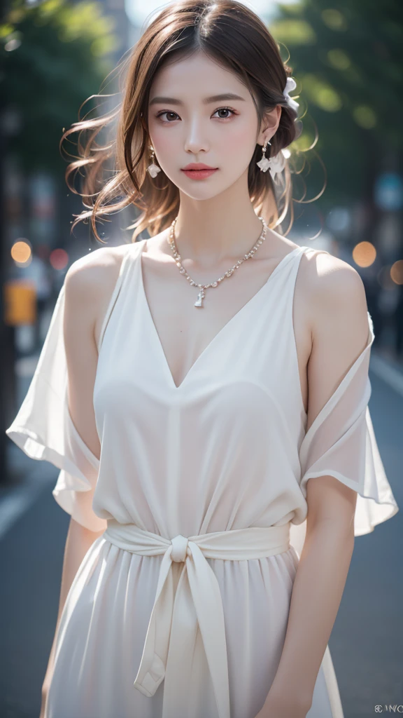 Best Quality, Masterpiece, High Resolution, 1girl, Porcelain Dress, Hair Accessories, Necklace, Jewelry, Pretty Face, On Body, middle breast, looking at viewer, Tyndall Effect, Realistic, Shadow Studio, Rim Lighting, Dual Tone Lighting, (High Detail Skins: 1.2), 8k UHD, dslr, soft light, high quality, volume light, sneak shot, photo, high resolution, 4k, 8k, background blur,