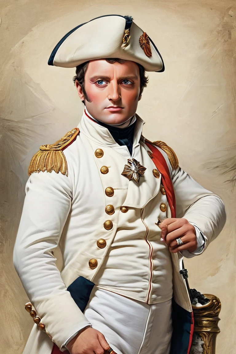 A modern social media graphic encouraging followers, featuring an image of Napoleon Bonaparte, blending historical elements with contemporary design, eye-catching and dynamic.