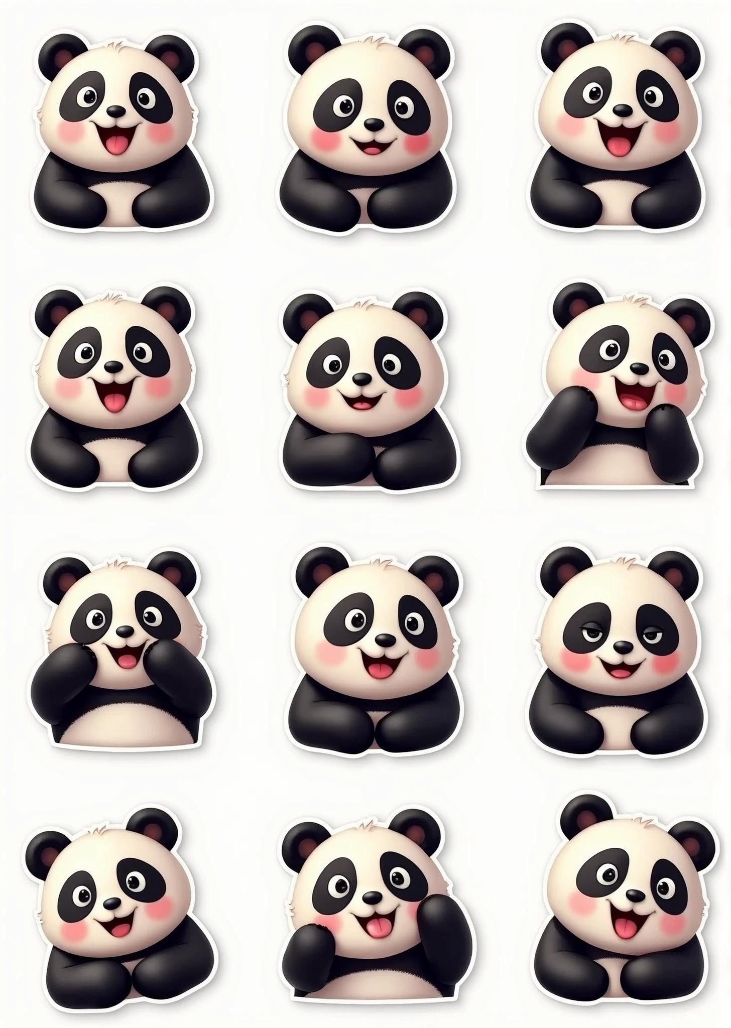 Panda emoji stickers，There are 3 in total*4=12 different panda funny expressions，No duplication