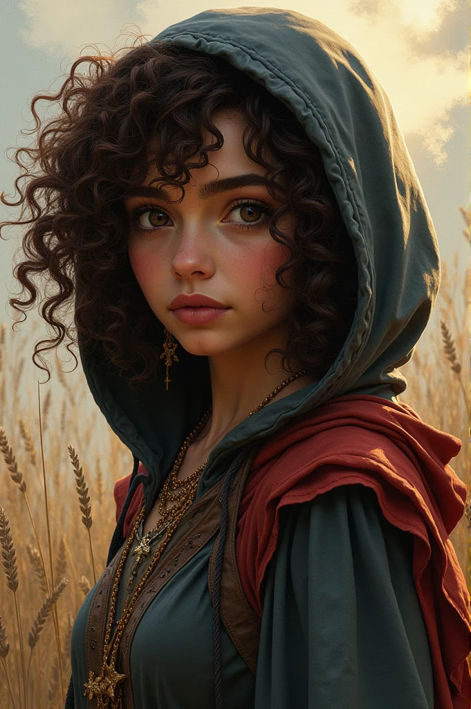 Lily Collins(Lily Collins)Detailed illustration of a curly black girl wearing a hoodie and medieval dress, Soft and bright, HD artwork by Greg Hildebrandt, Liu Xitemo, Sergek Stepan, Samyang, Aykut Edodu, Justin Gerard, Alphonse Mucha, Artistic Germ, WLOP and Greg Rutkoski