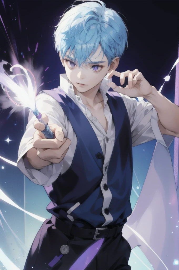 A little boy with light blue hair and purple eyes is using magic powers.undefined, undefined, undefined, undefined, undefined, undefined, undefined,
