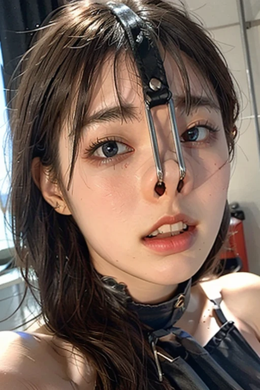(Browsing Caution:-2), (Realistic, photo-Realistic :1.4), (Highest quality, masterpiece:1.2), RAW Photos, High resolution, Intricate details, Very detailed, Realistic and sharp details, Portraiture, (Bust Shot, Front view:1.2 ), alone, Beautiful Japanese Women, Beautiful woman, Black Hair, (Short Bob Hair), Detailed face, Detailed eyes, Beautiful Eyes, Refined nose, Pale skin, Fine skin, (Nose hook, Chain strap), (Gemstone Choker), clavicle, shoulder, T-Shirts, skirt,