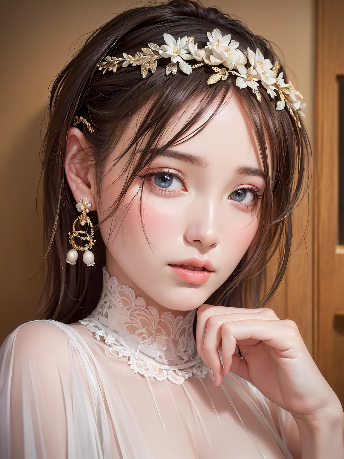 ((Highest quality)),(超High resolution),(Very detailed),(Detailed Description),((The best CG)),(masterpiece),Ultra-detailed art、(Highest quality、8k、32K、masterpiece)、(Realistic)、(Realistic:1.2)、(High resolution)、Very detailed、Very beautiful face and eyes、1 female、((Narrow eyes、Droopy eyes:1.4、fine grain))、Tight waist、Delicate body、(Highest quality、Attention to detail、Rich skin detail)、(Highest quality、8k、Oil paints:1.2)、Very detailed、(Realistic、Realistic:1.37)、Bright colors