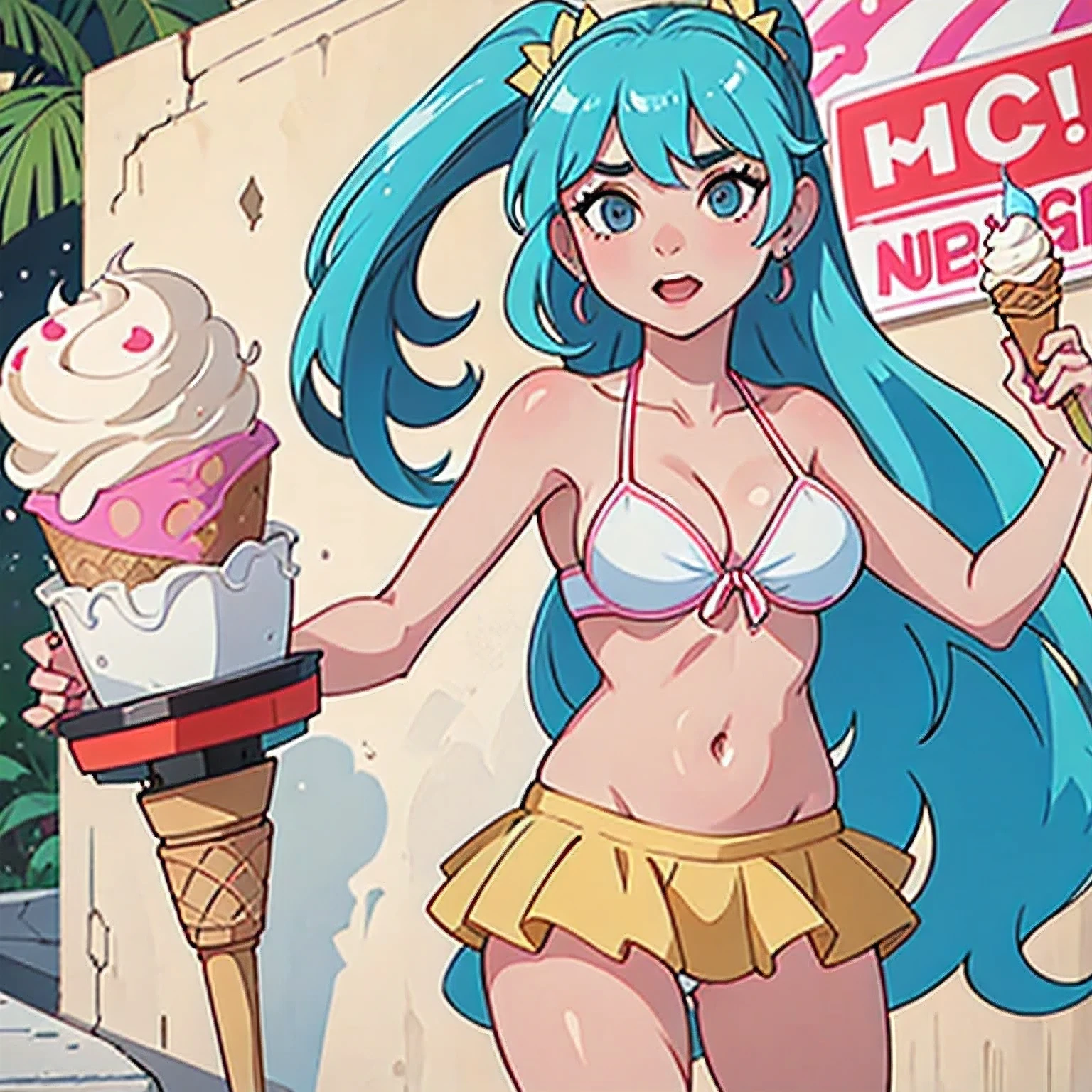 girl in a bikini eating an ice cream cone, eating ice cream, in a bikini, angela white, giorgia meloni, katy perry, in bikini, eating ice - cream, wearing spandex bikini, ice cream on the side, bikini, ice cream, wearing a bikini, candid photo of dirty, shiny plastic bikini, candid shot, cone, 1 girl, solo,in a green dress standing by a wall,portrait of female idol