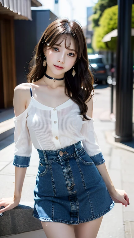 ((A denim camisole dress with voluminous pleats、Half Sleeve Shirt))whole body viewing angle、beautiful, calm and bright look、Sexy and refreshing look、完璧なbeautifulcute顔、Very bright、Long bangs between the eyes、Long black hair straight hair、とてもcute、beautifully、Sexy young tiny woman、非常に完璧なbeautifulcute顔、、Real17歳女性、cute,((Small breasts))、(()) And a very slim figure,Very thin leganicules、Earrings、Pink Lip、choker、Real、Highest quality、Detailed face、Detailed Background、Depth of written boundary、alone、night,Highest quality、High resolution、超High resolution(Real:1.4)Detailed eyes、Gradation、Perfect anatomical figure、Woman with perfect body、Highly detailed skin、非常にDetailed face、細部までbeautiful目、Background blur、