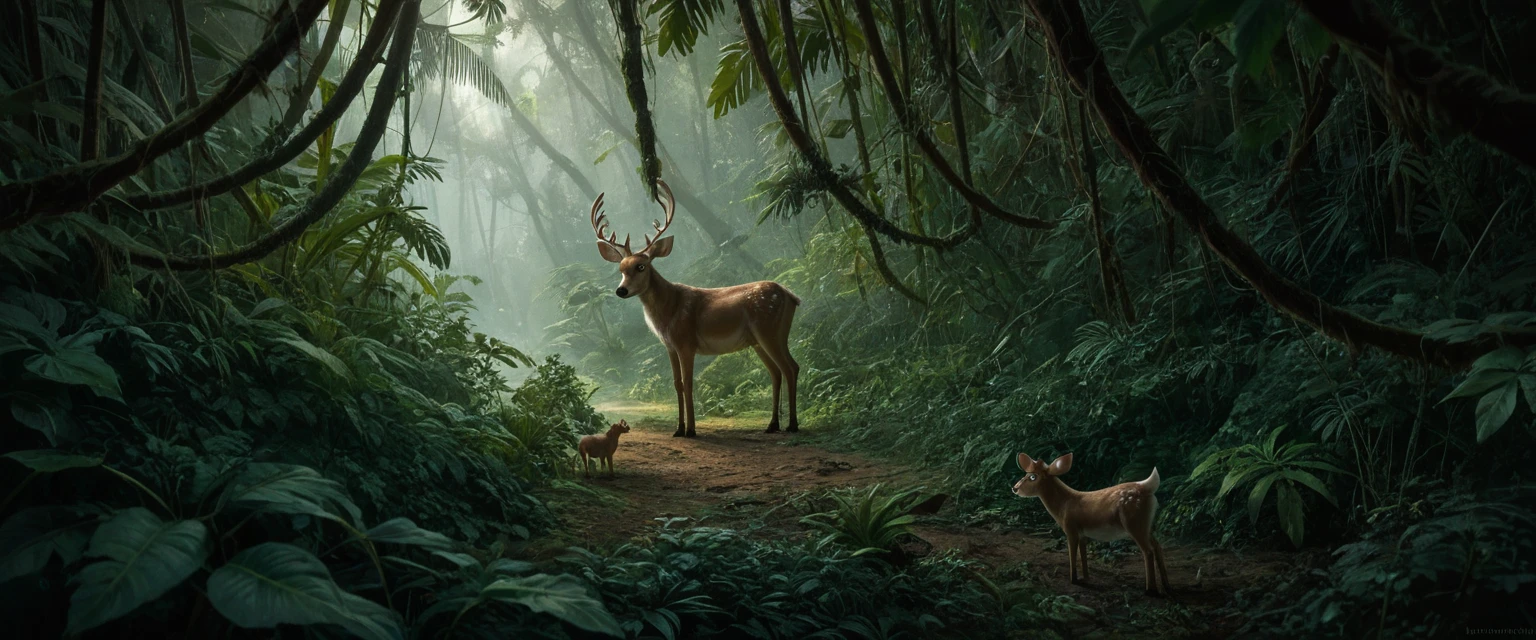 nature shot with wide shot of a dark jungle scene,face of a baby golden-deer hiding between the bushes,hunting,nightfall,dimmly lit,intense gaze,tension,perfect composition,masterpiece,best quality,Outdoors,greenery,natural light,fresh,vivid contrast,vivid color,Hyperrealistic art cinematic film still photography in the style of detailed hyperrealism photoshoot, nature shot with wide shot of a dark jungle scene,face of a baby golden-deer hiding between the bushes,hunting,nightfall,dimmly lit,intense gaze,tension,perfect composition,masterpiece,best quality,Outdoors,greenery,natural light,fresh,vivid contrast,vivid color,Hyperrealistic art cinematic film still photography in the style of detailed hyperrealism photoshoot, Jungle boy