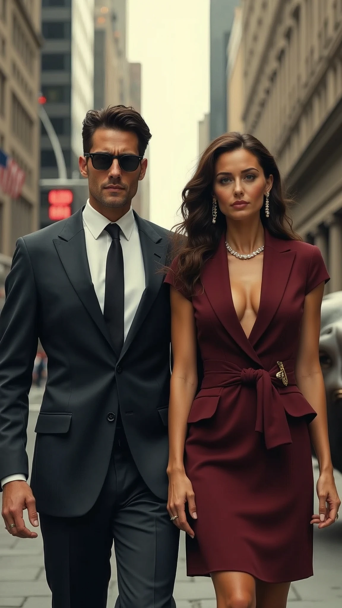 Wall Street Elite,A couple,British dress,(Movie poster style),Agent