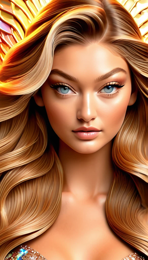 3d 3d, Gigi hadid fairy holografic, wave brown hair