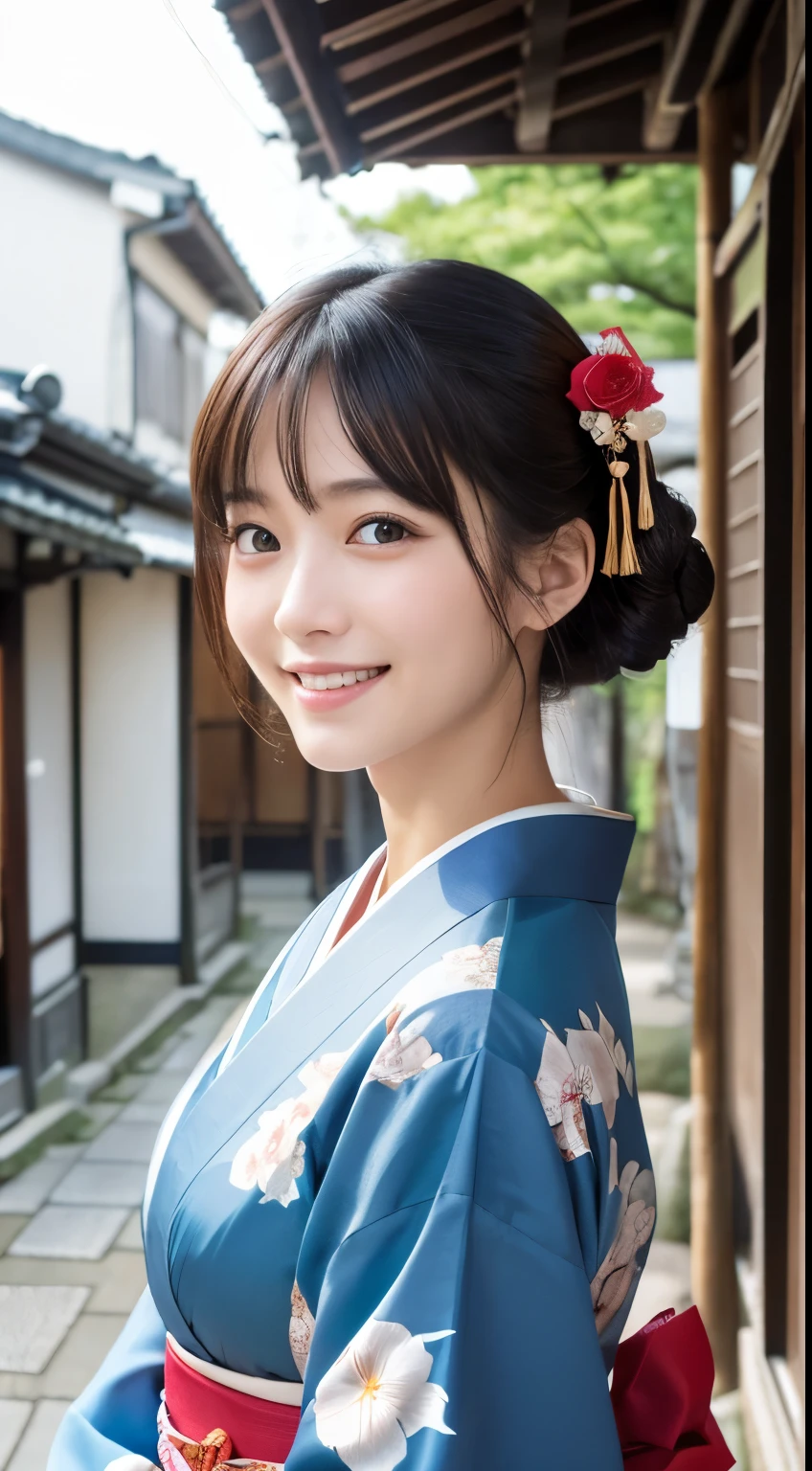 Professional Lighting,(Realistic:1.4), (Top image quality:1.0), (超High resolution:1.0), 8k, Raw photography, (masterpiece:0.2), (Dealing with the Children_v1:0.5)、(最高quality Detail:1.2)、Realistic、8kウルトラHD、High resolution、(1 girl:1.2)、超detailedな、High quality textures、複雑なdetailed、detailed、Very detailed CG、High quality shadows、detailed 美しく繊細な顔、Beautiful details and a delicate eye、(Symmetrical eyes:1.2),Written boundary depth、Ray Tracing,1 girl, Japanese Girls, (Natural smile:1.4),cute, thin, Portrait of a beautiful Japanese woman in a kimono, Standing elegantly on a street corner in Kyoto. Kimono with vibrant traditional patterns, Hair decorated with elegant and delicate hairpins, Gentle expression. (With the old streets of Kyoto in the background:1.4)、The soft light of a spring afternoon、Adding tranquility to the scene. Rendered in a Realistic style with great attention to detail, High resolutionの画像.Sky Porn, Magic Hour, (Realistic:1.3), finely, quality, (Tabletop:1.2), (Realistic:1.2), (最高quality), (複雑なdetailed), dramatic, Ray Tracing, photograph, +roller