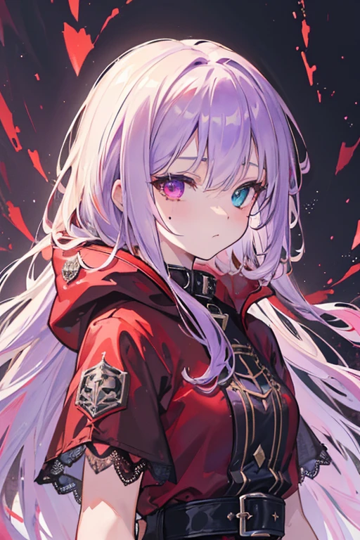 ((sand漠, sand, sand丘, Refraction effect, sun)), (masterpiece, Highest quality), (One girl), (alone), ((Portraiture)), Perfect Face, ((Heterochromia iridis, Blonde and purple hair, ((Red long parka)), Gothic unnecessary belts are everywhere, Mole under the eye)), the background is a beautiful sand漠 with cactus, Tumbleweed, Cinematic Light, sunny day, Dramatic lighting, Super detailed, 8k, watercolor, Dainty, delicate (Gothic Lace, Gothic Rose, Goth aesthetic)