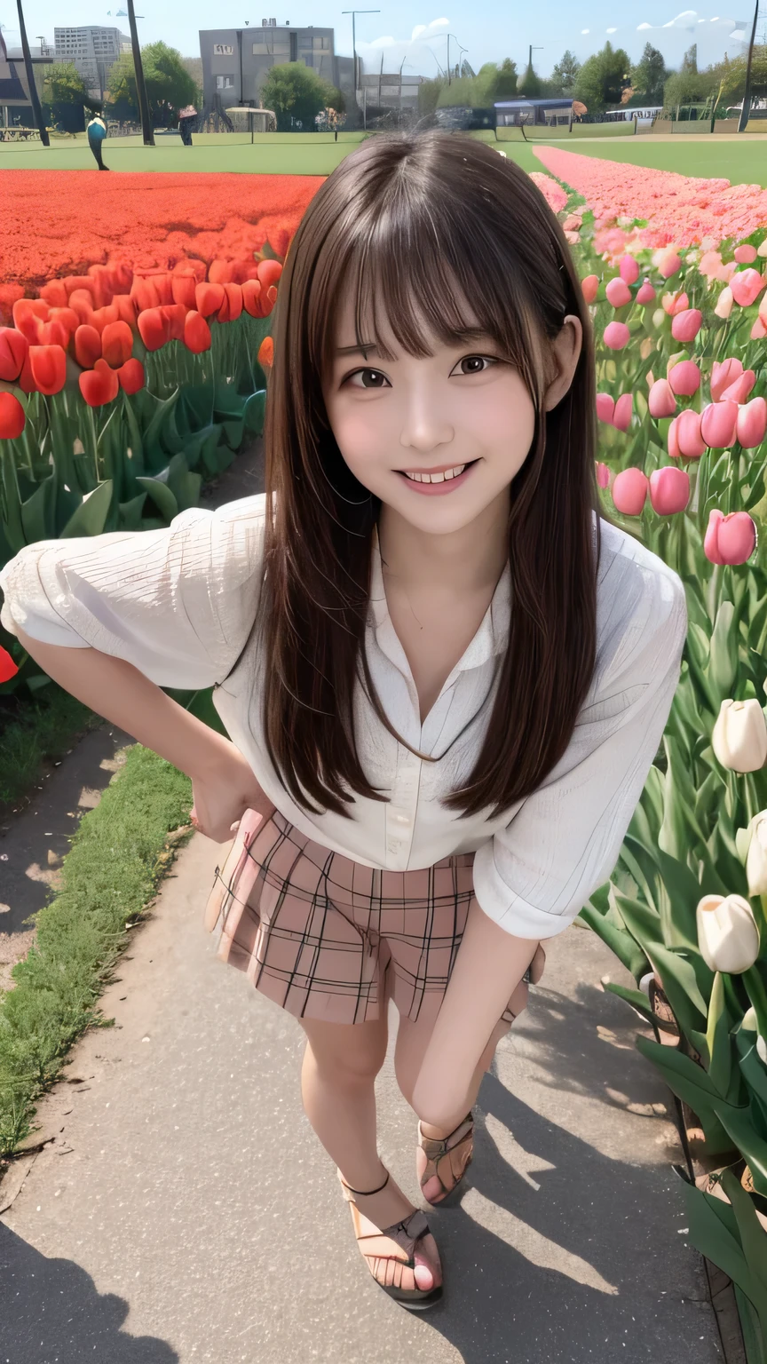 Best image quality (8k, High resolution, masterpiece: 1.2), Very detailed, Random Hairstyles, 26-year-old woman,
Extraordinary beautiful girl、Cute and beautiful face details、(Dealing with the Children_v1:0.008)、
score_9, score_8_upper, score_7_upper,
situation: A -yeld giis walking through a vast tulip field.。
clothing: In a white ruffled blouse、Floral Skirt。Sandals for your feet。
Pause: Walking while gently stroking the tulips。
Camera angle: A photo of the girl looking up through the tulips。
,Active stop temporarily ,
On her side、The thunder danced。
Focus on the upper waist
, Random cute poses ,Big eyes ,Puffy eyes , Heart pupil, blush , Big shy smile , salute