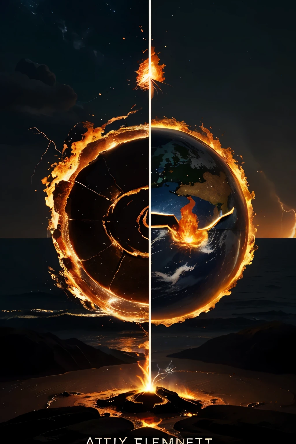 Make me a picture of the front cover of the novel with a picture of the earth and 9 elements nearby, namely the fire element, water element, earth element, plant element, lightning element, Wind element, darkness element, light element, and spirit element