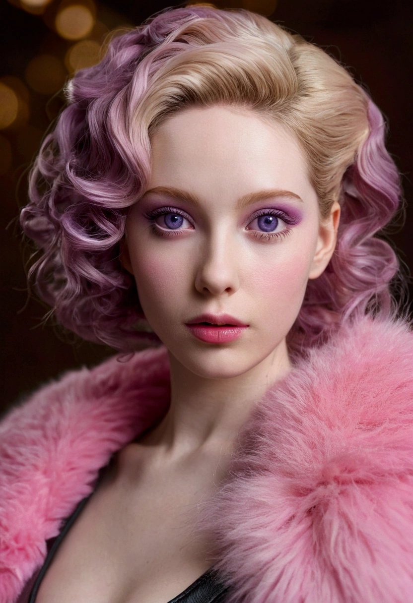 (((ultra realistic))) Photo, masterpiece, top quality, (Pale skin), (Ultra detailed face and eyes...:1.2), 1 girl, adult, ((naked, ((very heavy eye makeup, pink mascara)), ((labios falses detallados)), ((pink wavy fur)), ((stylish hairstyle)) , (({huge|gigantic|big|huge|Mega|false} old)), (Thin waist). ((escote muy big)), Photoshoot, (Suave) switched on, (The game of lights and shadows..), depth of field, bokeh, (Special attention to leather details...: 1.2), (Atención especial al tamaño de los old huges.: 1.2), (Special attention to the size of extra tight clothing...: 1.2), (special attention to ultra soft old: 1.2), detailed texture, skin pores, oily skin. (Erotic frame atmosphere.... Color range: violet, rosa, Tons), DR, ((film grain)), ((Heavens)), (Glare), ((whole body)) , ultra detialed,