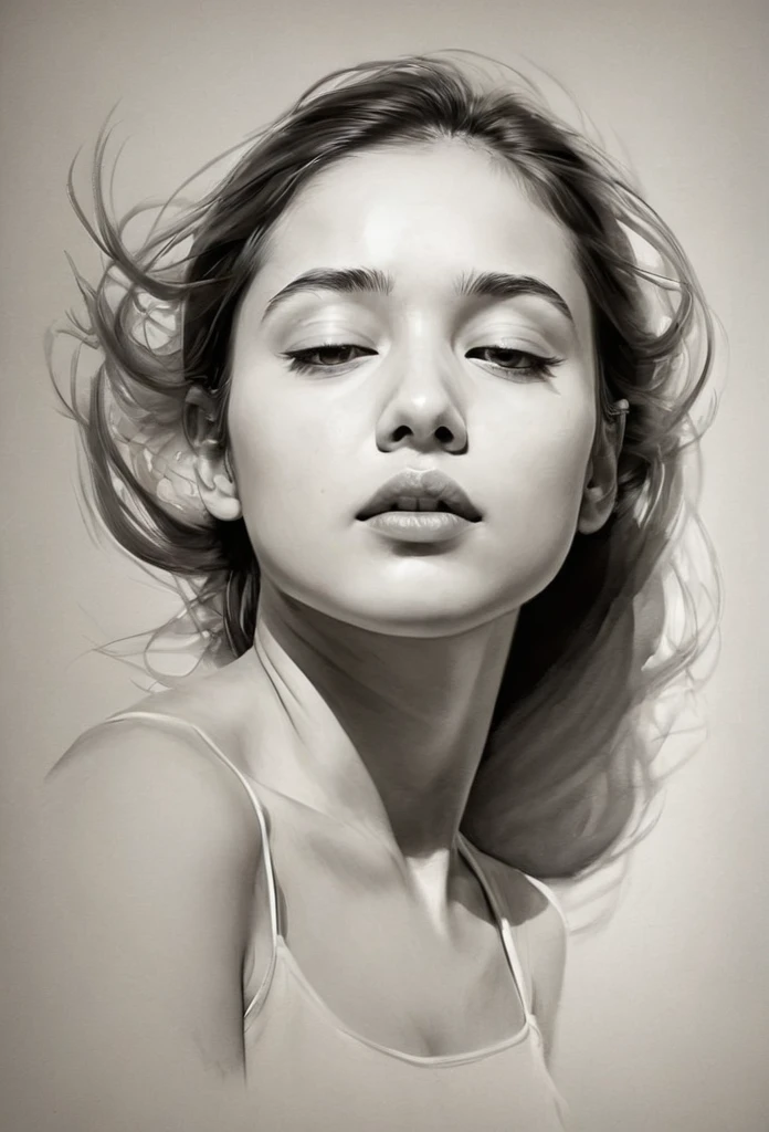 (best quality, highres, masterpiece:1.2), ultra-detailed, realistic:1.37, black ink sketches, smooth lines, expressive facial expressions and postures, minimalistic background, emphasis on light and shadow and spatial perception, abundant negative space, young girl.ink portrait,smooth flowing lines,expressive facial features,delicate emotions,contrast of ink intensity,simple background,emphasis on light and shadow,spaciousness,abundant negative space,peaceful ambiance,serene atmosphere,dreamy mood,subtle yet captivating details,subdued colors,calm and introspective,graceful posture,gentle movements,tender and innocent,whisper of elegance,quiet elegance,radiant glow,sublime beauty,vector illustration,black and white,natural and organic,nurturing and calming,sublime simplicity,ethereal charm.