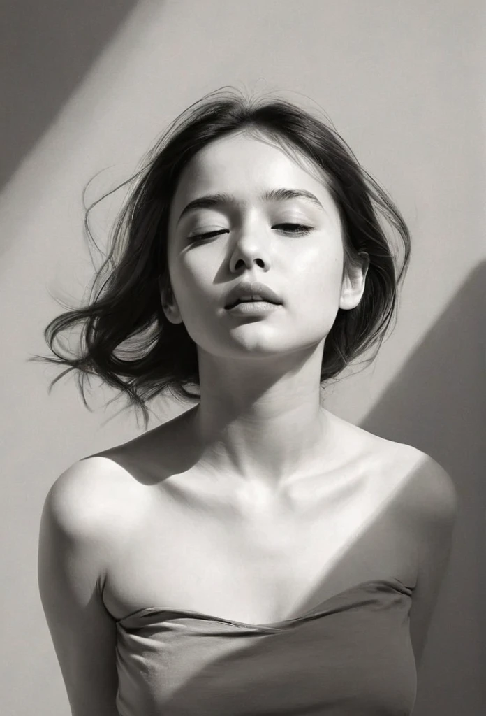 (best quality, highres, masterpiece:1.2), ultra-detailed, realistic:1.37, black ink sketches, smooth lines, expressive facial expressions and postures, minimalistic background, emphasis on light and shadow and spatial perception, abundant negative space, young girl.ink portrait,smooth flowing lines,expressive facial features,delicate emotions,contrast of ink intensity,simple background,emphasis on light and shadow,spaciousness,abundant negative space,peaceful ambiance,serene atmosphere,dreamy mood,subtle yet captivating details,subdued colors,calm and introspective,graceful posture,gentle movements,tender and innocent,whisper of elegance,quiet elegance,radiant glow,sublime beauty,vector illustration,black and white,natural and organic,nurturing and calming,sublime simplicity,ethereal charm.