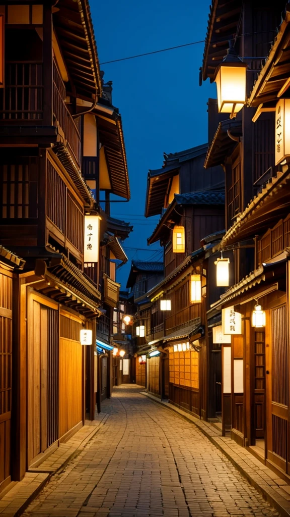 Edo period streetscape at night