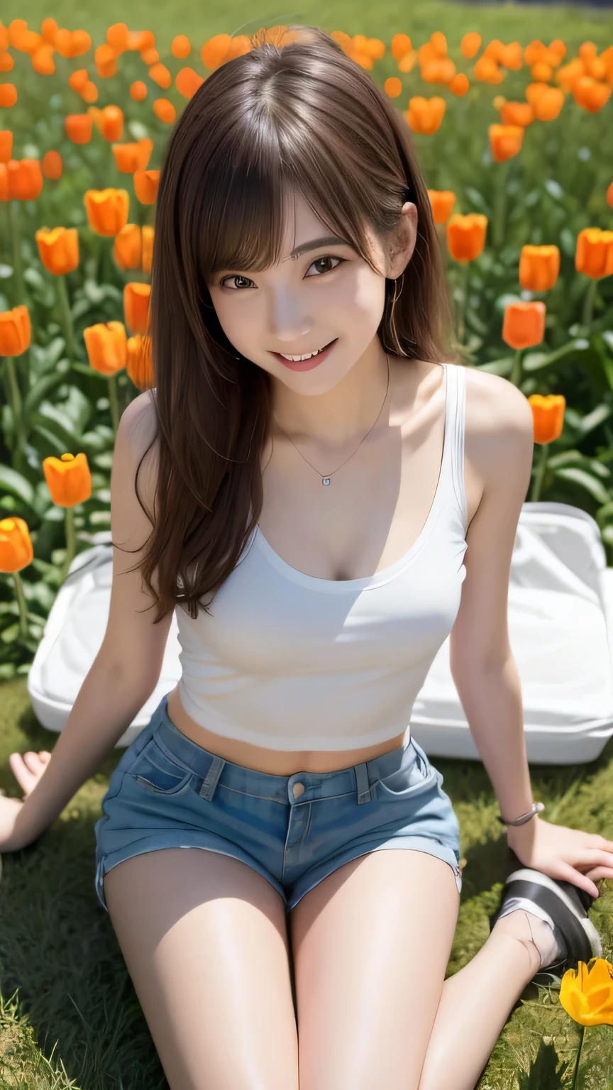 Best image quality (8k, High resolution, masterpiece: 1.2), Very detailed, Random Hairstyles, 26-year-old woman, 

Extraordinary beautiful girl、Cute and beautiful face details、(Dealing with the Children_v1:0.008)、


score_9, score_8_upper, score_7_upper, 
situation: A girl is enjoying a picnic in a tulip field。
clothing: Casual T-shirt and shorts、sneakers。
Pause: Sitting on a picnic sheet、Spreading out a lunch box。
Camera angle: Aerial shot from above、A photo of a picnic sheet and a tulip field。


,Active stop temporarily ,
On her side、The thunder danced。
Focus on the upper waist


, Random cute poses ,Big eyes ,Puffy eyes ,  Heart pupil, blush  , Big shy smile , salute

　

