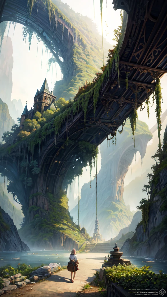 mysterious island, Thomas Kincaid, Aaron Wiesenfeld、beksinki、Adrianous Everson、Jodiminas Plankevicius、Escher, Complex and delicate textures, Matte paint details, Dark, extremely good, intricate details