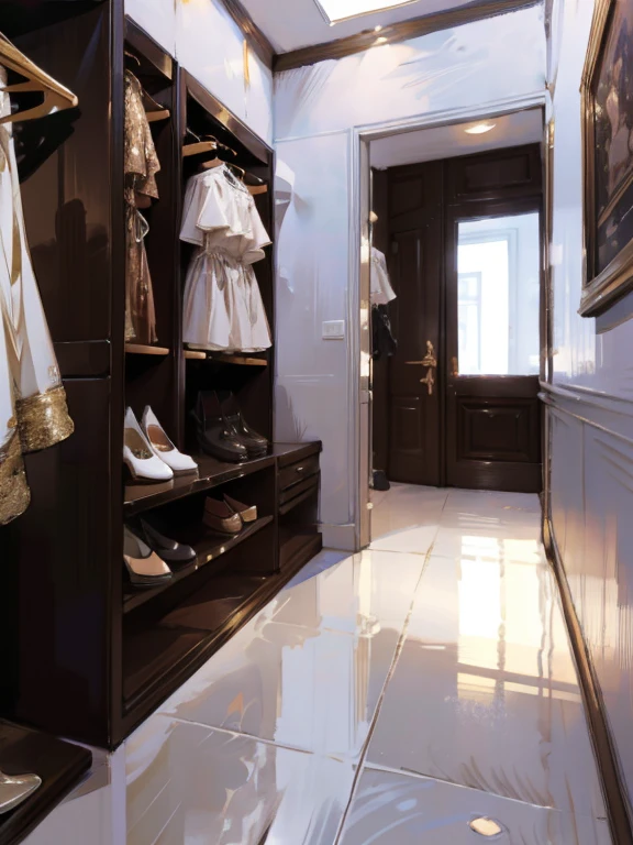 The store is a high-end, luxurious clothing boutique. The space is large and open, with high ceilings and a modern, sophisticated design. The floors are made of polished marble, and the walls are a mix of soft white and light gray tones, giving the space an elegant and clean look. There are large, full-length mirrors strategically placed throughout the store, adding depth and allowing customers to see their outfits from all angles.
The lighting is soft and warm, with a combination of recessed lights in the ceiling and stylish chandeliers hanging down, creating a welcoming and upscale atmosphere. The store is furnished with sleek, contemporary furniture, including comfortable seating areas with plush velvet chairs and small coffee tables.
The clothing is displayed on gold and chrome racks that are evenly spaced, making it easy to browse. There are also several mannequins dressed in the latest fashions placed around the store. In addition to the clothing racks, there are elegant wooden tables showcasing accessories like handbags, jewelry, and shoes. The store's entrance features large glass doors, and the front window displays are designed to showcase the latest trends and high-end pieces, drawing customers in with their stylish and sophisticated arrangements.
At the back of the store, there is a spacious and luxurious fitting area with private changing rooms. Each changing room is decorated with high-quality materials, including velvet curtains, soft carpeting, and comfortable seating. The store also features a VIP area for exclusive customers, offering personalized shopping experiences with private consultations.
Overall, the luxury clothing store exudes an air of exclusivity and elegance, with every detail carefully designed to create a refined and luxurious shopping experience.
